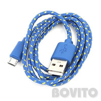 USB 2.0 (A)  micro USB szövetes kábel, 1m (Omega) - kék-fehér