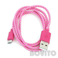 USB 2.0 (A)  micro USB szövetes kábel, 1m (Omega) - rózsaszín