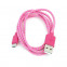 USB 2.0 (A)  micro USB szövetes kábel, 1m (Omega) - rózsaszín